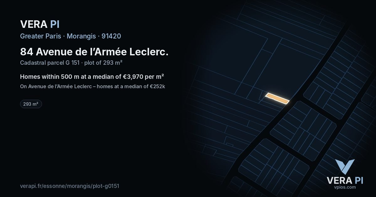 84 Avenue de l’Armée Leclerc, Morangis at night – the plot lit, the parcels around coloured by the prices near them