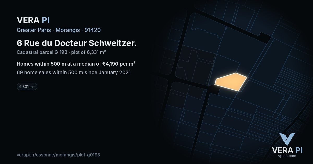 6 Rue du Docteur Schweitzer, Morangis at night – the plot lit, the parcels around coloured by the prices near them