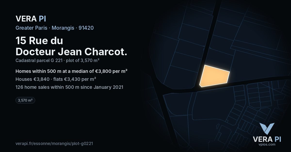 15 Rue du Docteur Jean Charcot, Morangis at night – the plot lit, the parcels around coloured by the prices near them