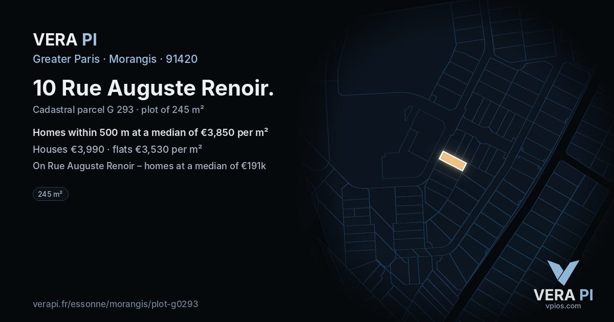 10 Rue Auguste Renoir, Morangis at night – the plot lit, the parcels around coloured by the prices near them