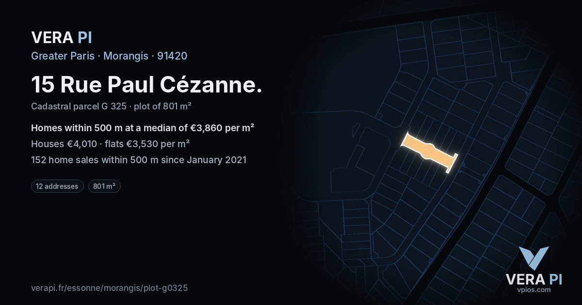 15 Rue Paul Cézanne, Morangis at night – the plot lit, the parcels around coloured by the prices near them