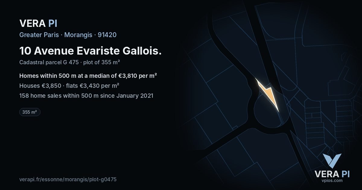 10 Avenue Evariste Gallois, Morangis at night – the plot lit, the parcels around coloured by the prices near them