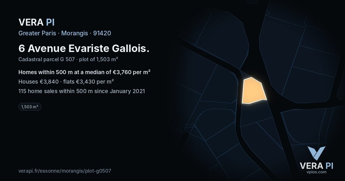 6 Avenue Evariste Gallois, Morangis at night – the plot lit, the parcels around coloured by the prices near them