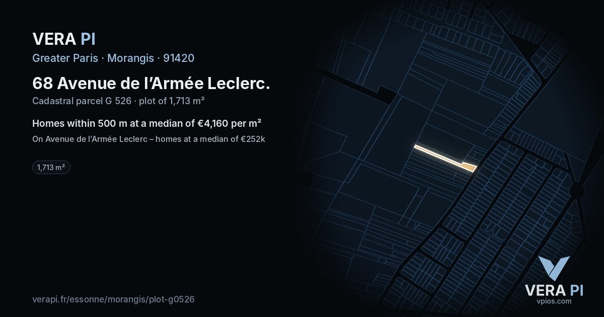 68 Avenue de l’Armée Leclerc, Morangis at night – the plot lit, the parcels around coloured by the prices near them