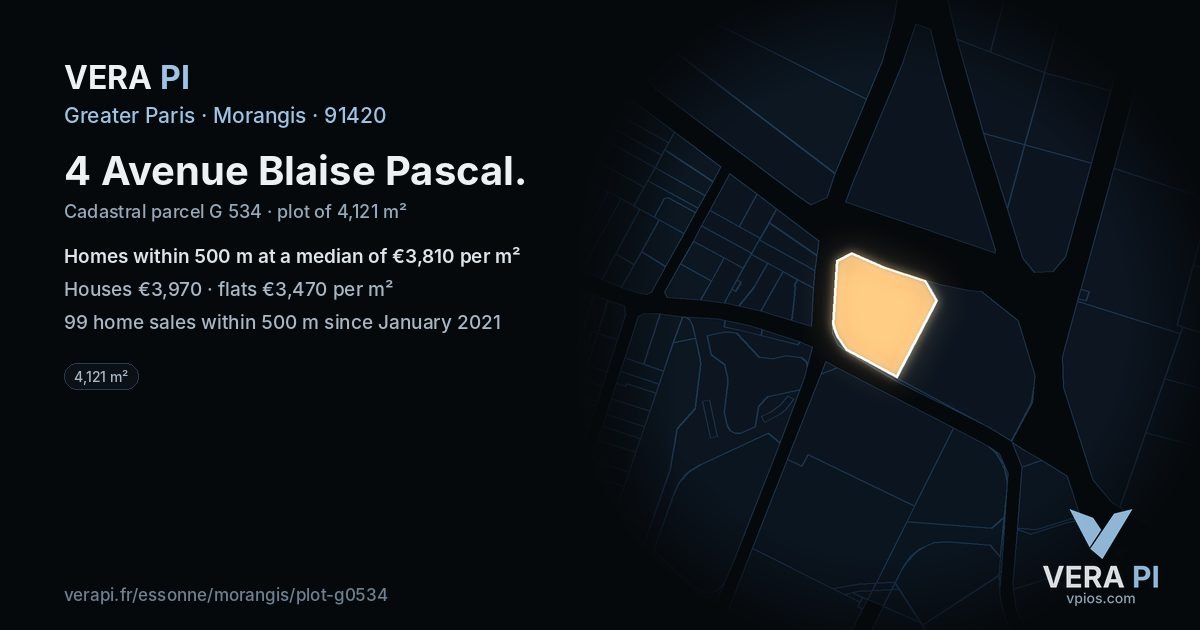 4 Avenue Blaise Pascal, Morangis at night – the plot lit, the parcels around coloured by the prices near them