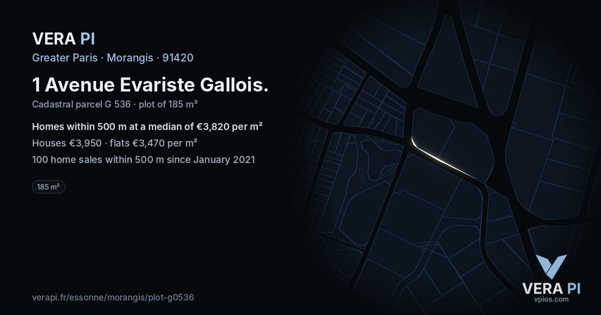 1 Avenue Evariste Gallois, Morangis at night – the plot lit, the parcels around coloured by the prices near them