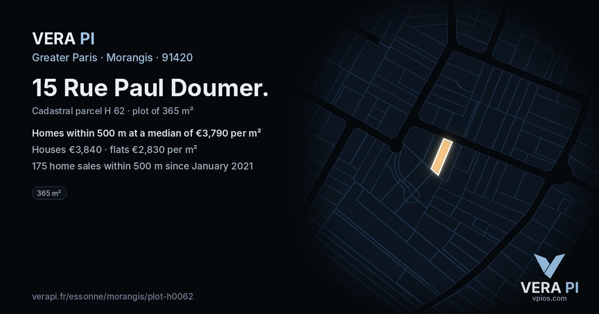 15 Rue Paul Doumer, Morangis at night – the plot lit, the parcels around coloured by the prices near them