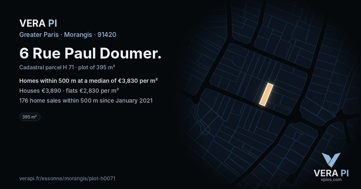 6 Rue Paul Doumer, Morangis at night – the plot lit, the parcels around coloured by the prices near them