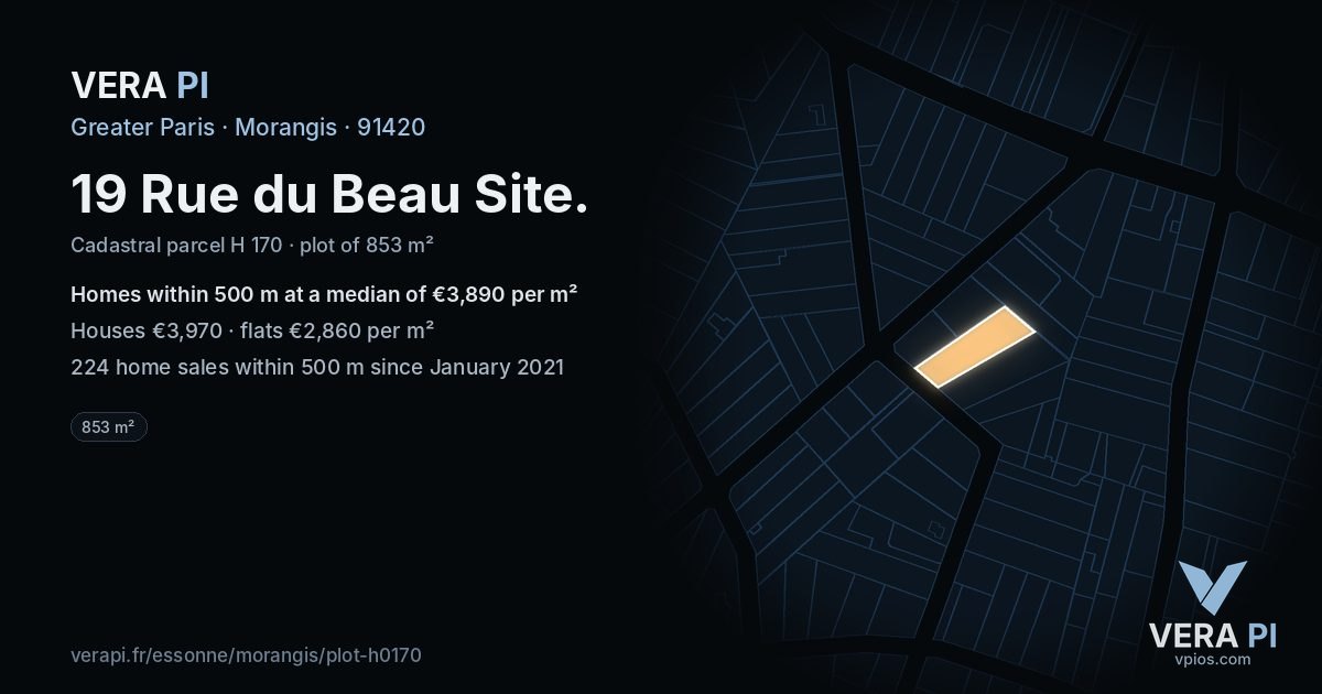 19 Rue du Beau Site, Morangis at night – the plot lit, the parcels around coloured by the prices near them