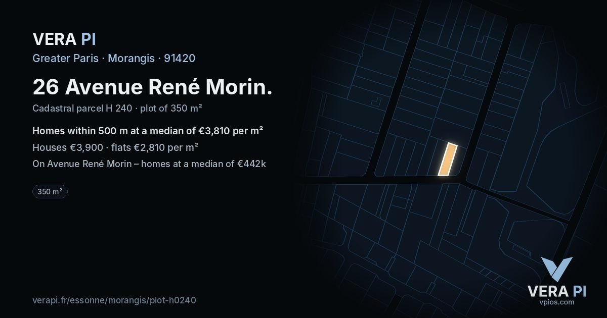 26 Avenue René Morin, Morangis at night – the plot lit, the parcels around coloured by the prices near them