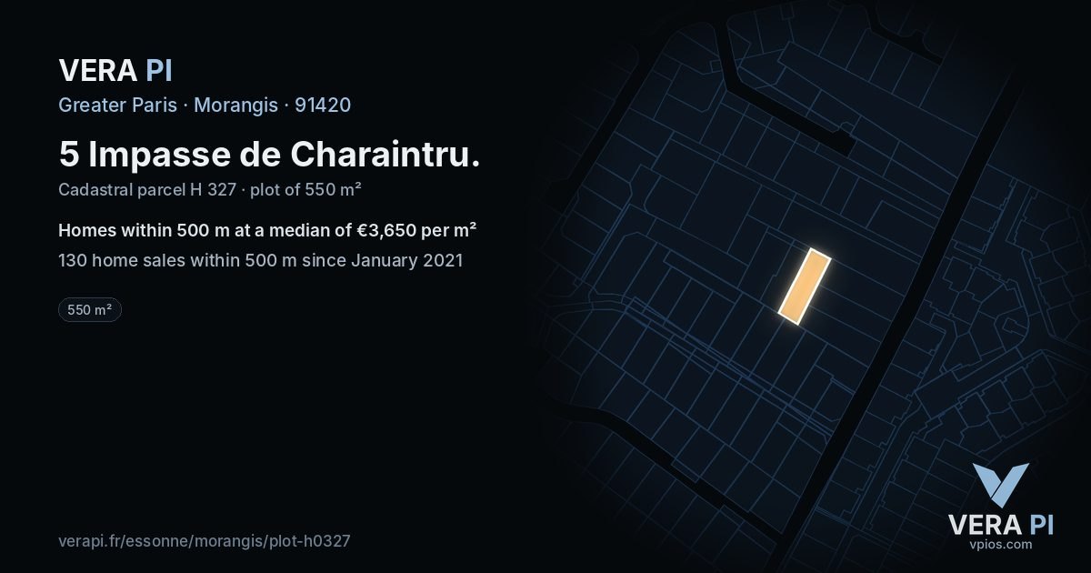 5 Impasse de Charaintru, Morangis at night – the plot lit, the parcels around coloured by the prices near them