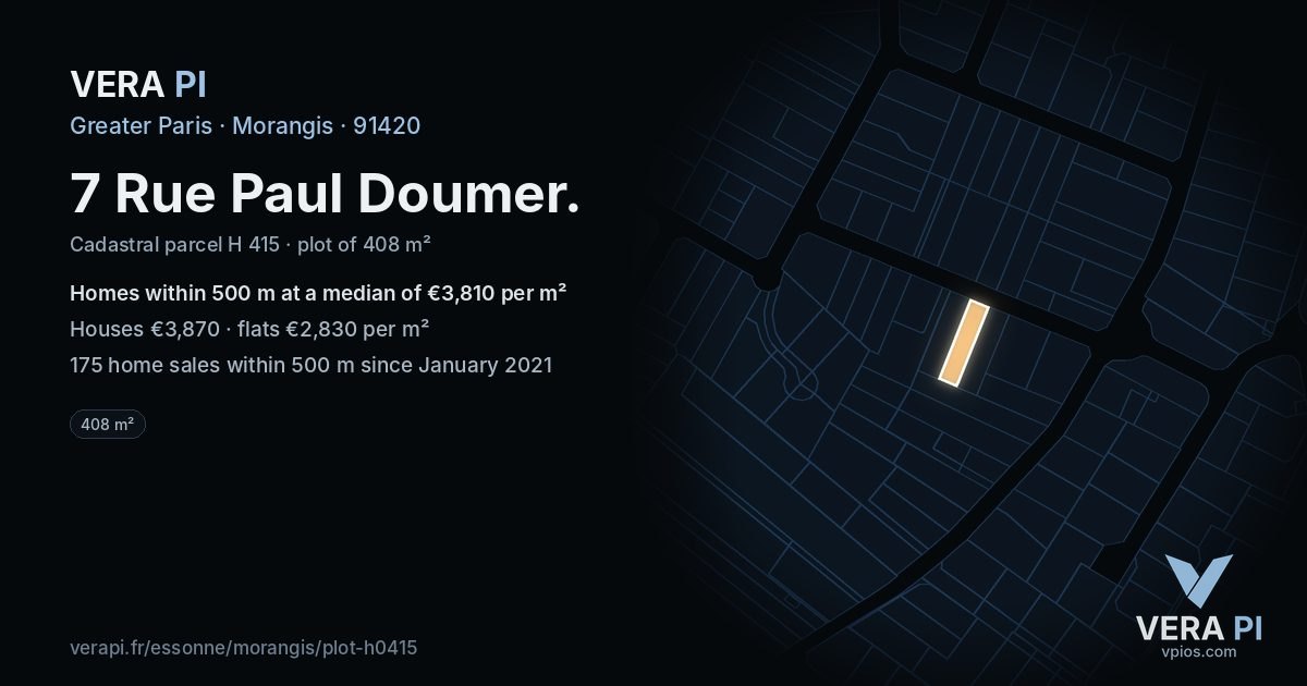 7 Rue Paul Doumer, Morangis at night – the plot lit, the parcels around coloured by the prices near them
