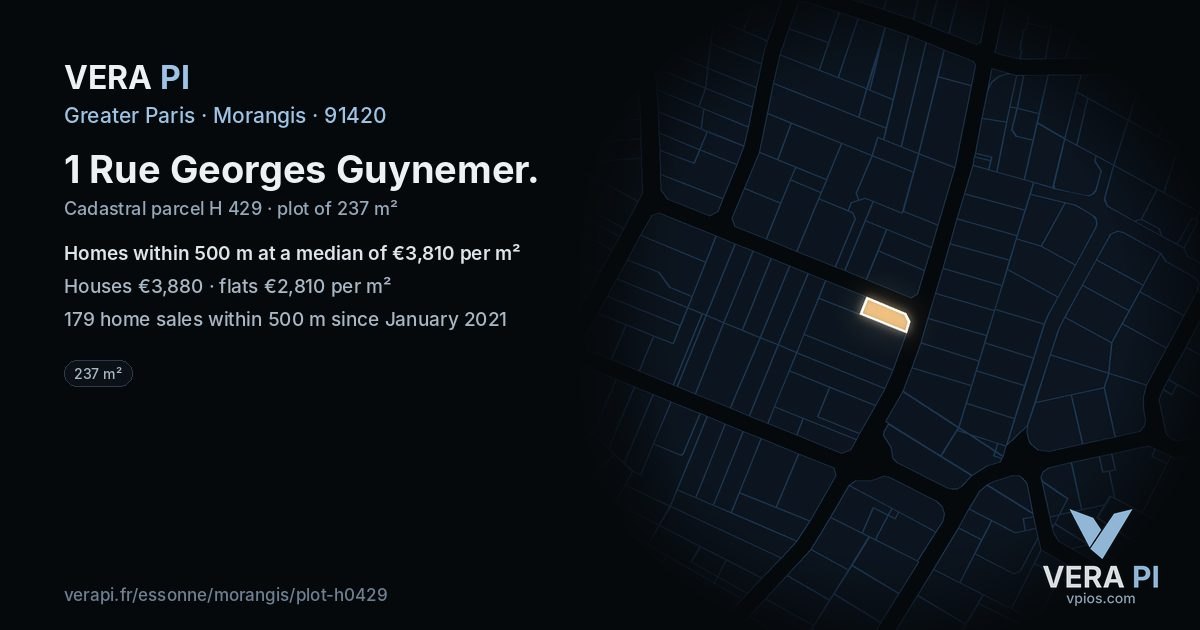 1 Rue Georges Guynemer, Morangis at night – the plot lit, the parcels around coloured by the prices near them