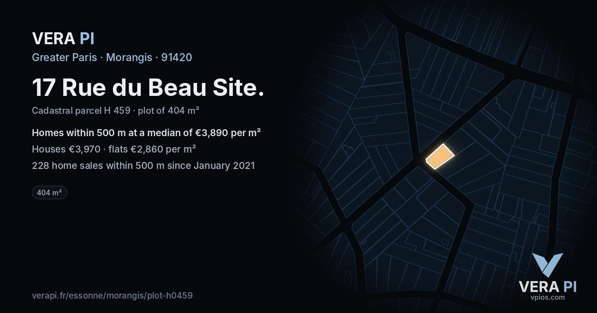 17 Rue du Beau Site, Morangis at night – the plot lit, the parcels around coloured by the prices near them