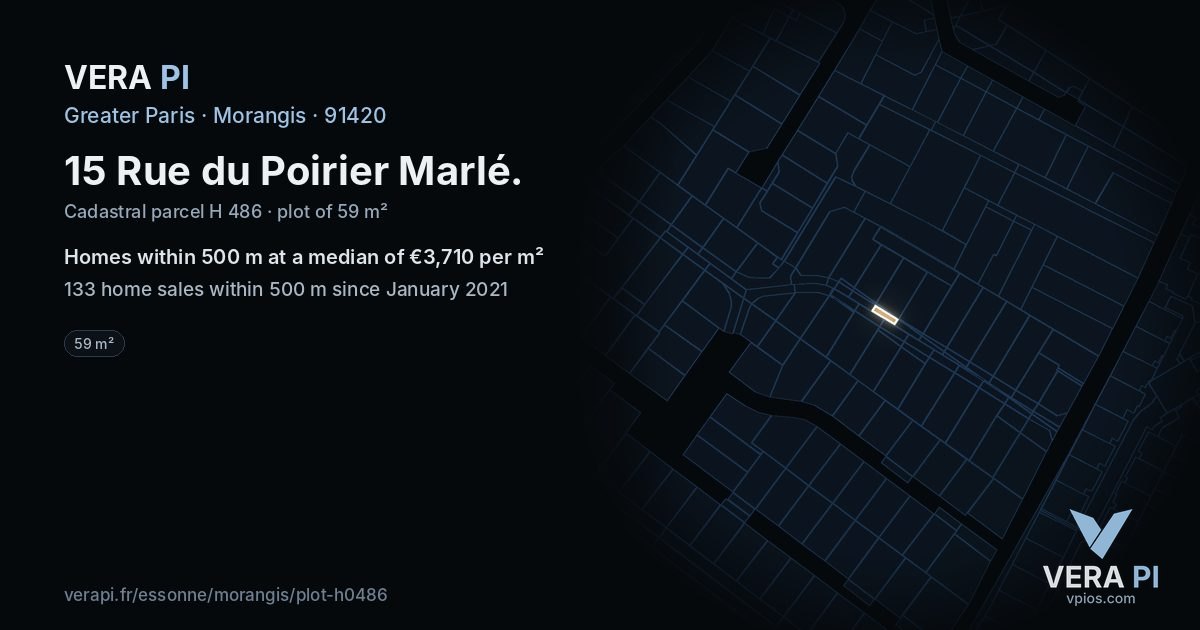 15 Rue du Poirier Marlé, Morangis at night – the plot lit, the parcels around coloured by the prices near them