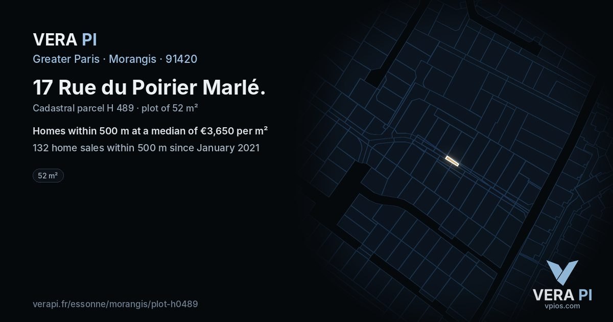 17 Rue du Poirier Marlé, Morangis at night – the plot lit, the parcels around coloured by the prices near them