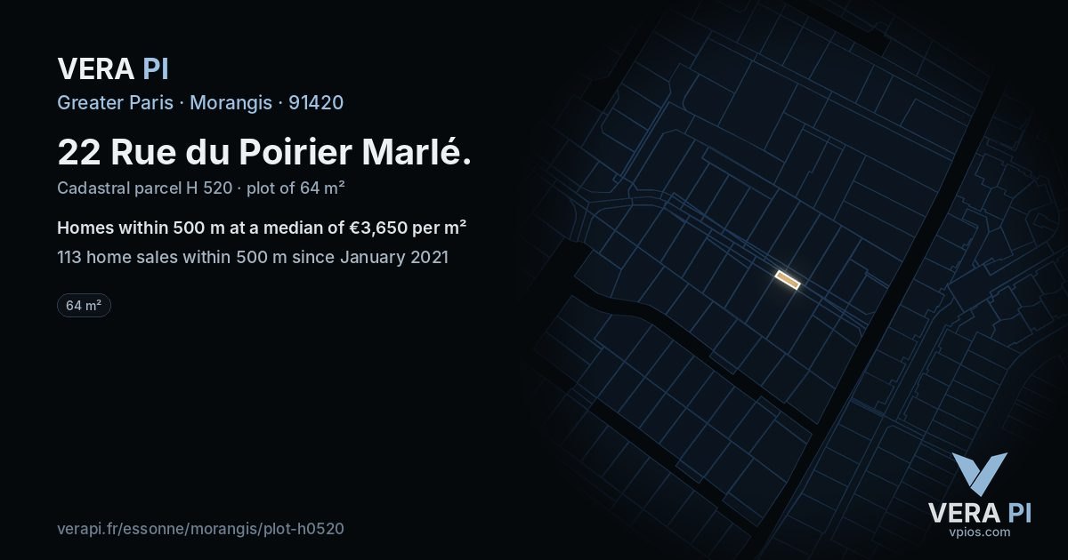 22 Rue du Poirier Marlé, Morangis at night – the plot lit, the parcels around coloured by the prices near them