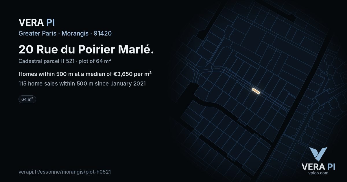 20 Rue du Poirier Marlé, Morangis at night – the plot lit, the parcels around coloured by the prices near them
