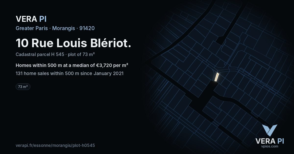 10 Rue Louis Blériot, Morangis at night – the plot lit, the parcels around coloured by the prices near them