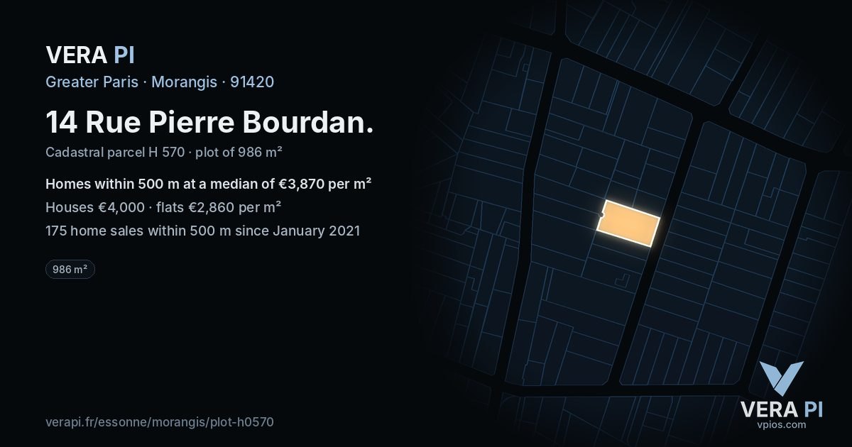 14 Rue Pierre Bourdan, Morangis at night – the plot lit, the parcels around coloured by the prices near them