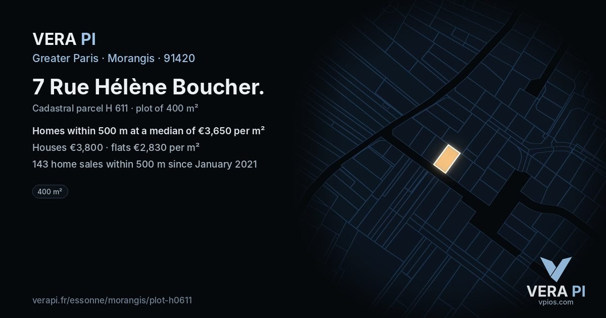 7 Rue Hélène Boucher, Morangis at night – the plot lit, the parcels around coloured by the prices near them