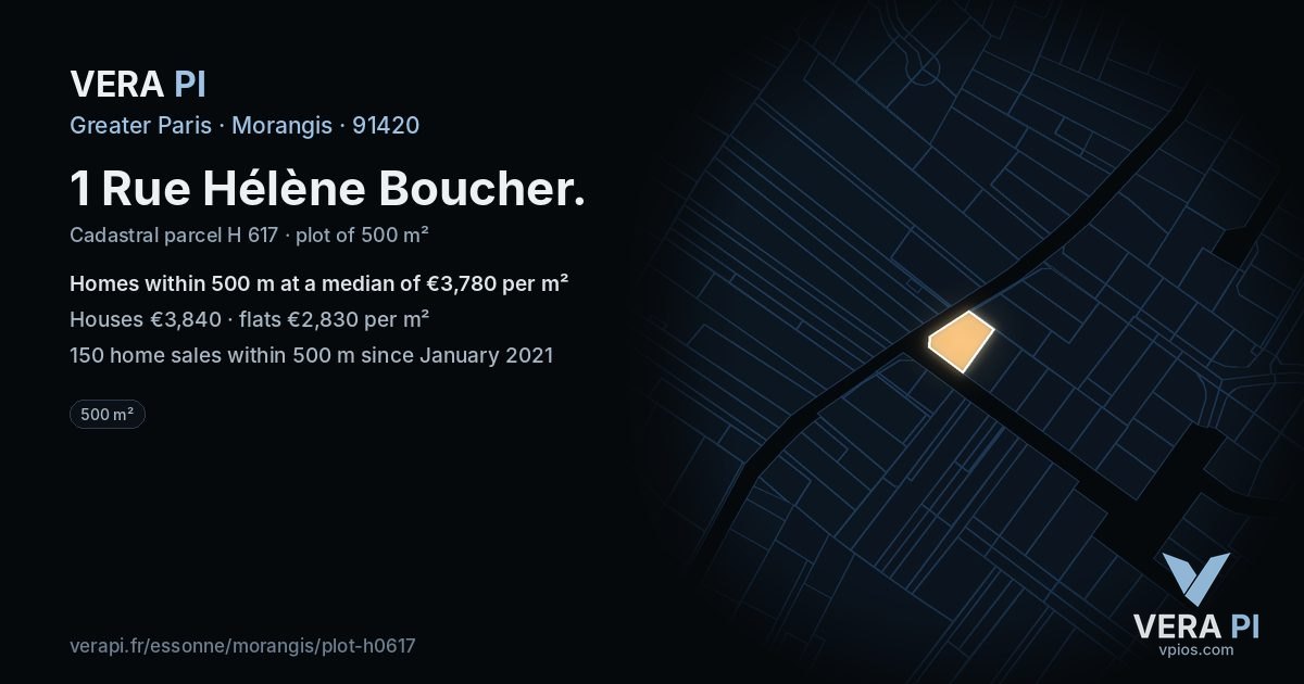 1 Rue Hélène Boucher, Morangis at night – the plot lit, the parcels around coloured by the prices near them
