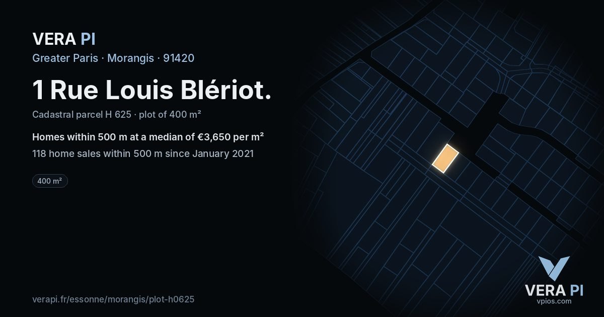 1 Rue Louis Blériot, Morangis at night – the plot lit, the parcels around coloured by the prices near them