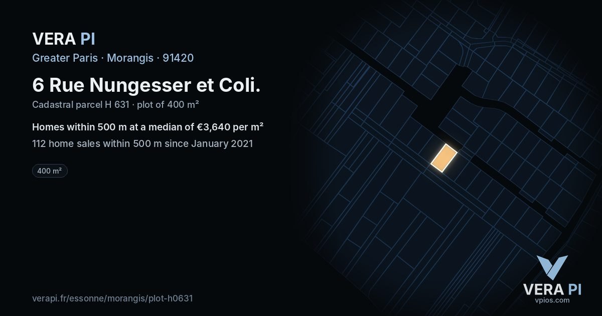 6 Rue Nungesser et Coli, Morangis at night – the plot lit, the parcels around coloured by the prices near them