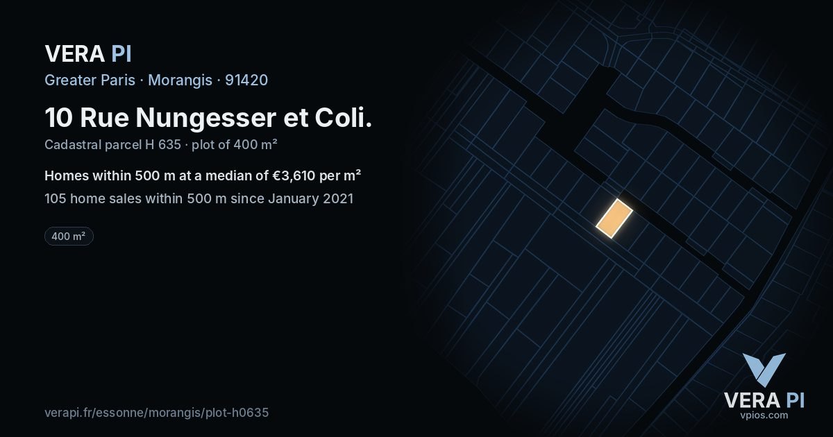 10 Rue Nungesser et Coli, Morangis at night – the plot lit, the parcels around coloured by the prices near them