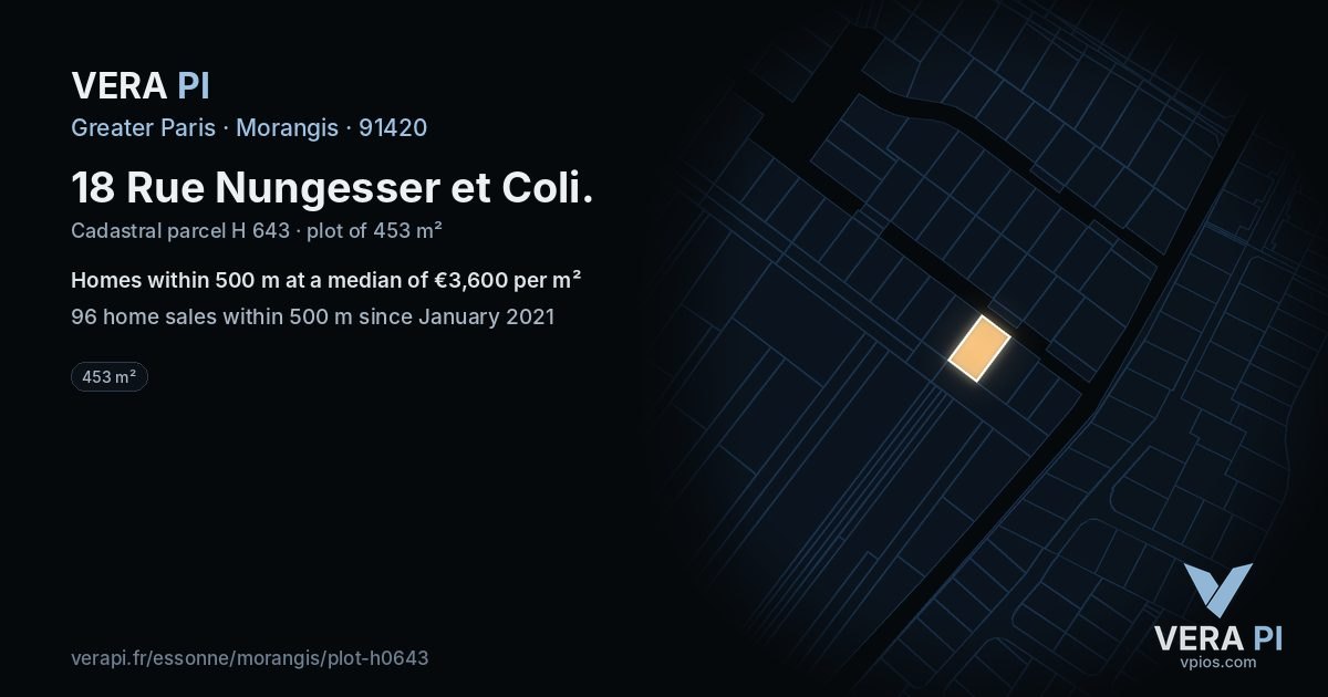 18 Rue Nungesser et Coli, Morangis at night – the plot lit, the parcels around coloured by the prices near them