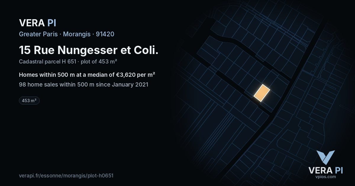 15 Rue Nungesser et Coli, Morangis at night – the plot lit, the parcels around coloured by the prices near them