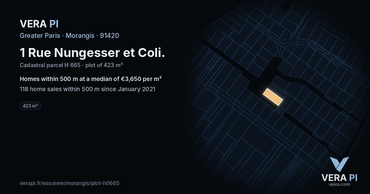 1 Rue Nungesser et Coli, Morangis at night – the plot lit, the parcels around coloured by the prices near them