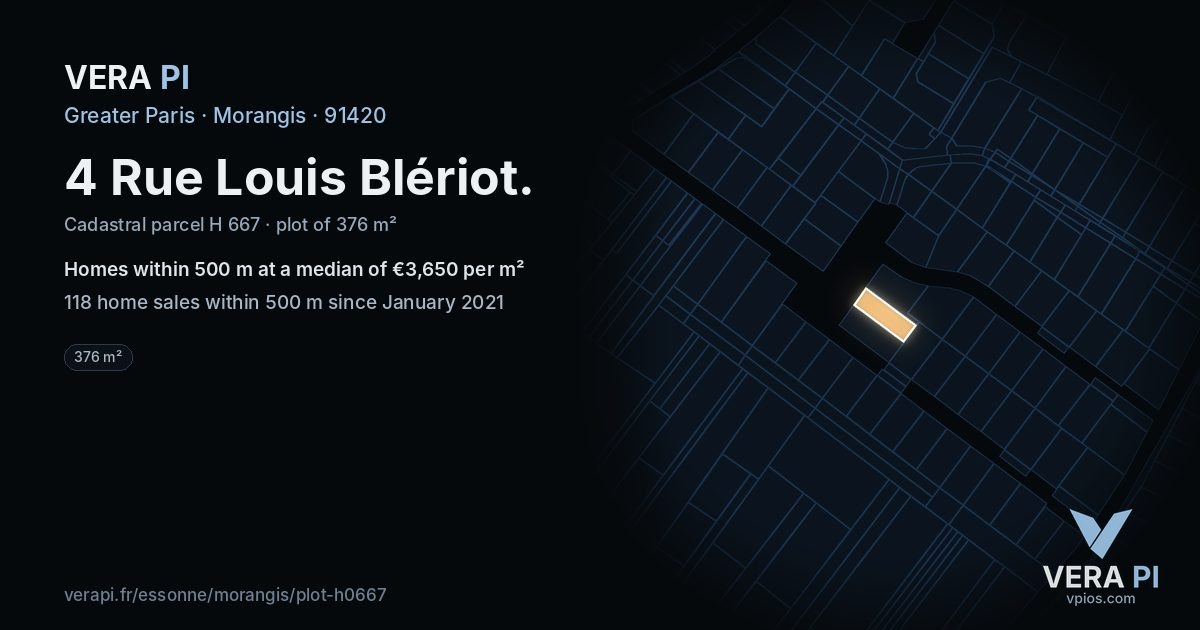 4 Rue Louis Blériot, Morangis at night – the plot lit, the parcels around coloured by the prices near them