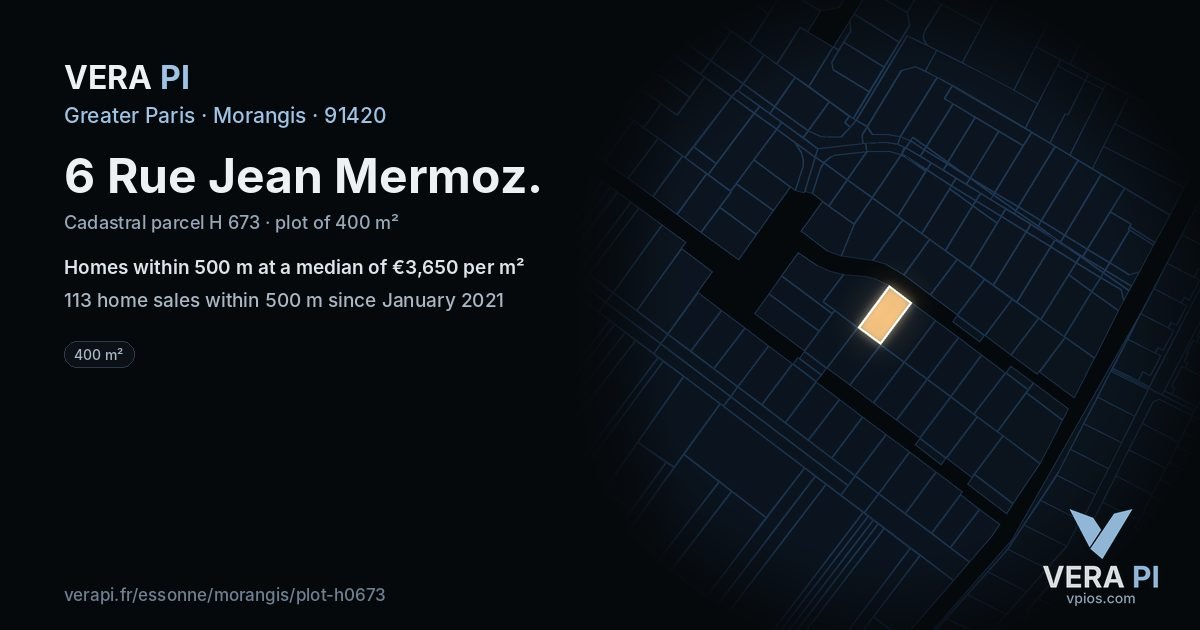 6 Rue Jean Mermoz, Morangis at night – the plot lit, the parcels around coloured by the prices near them