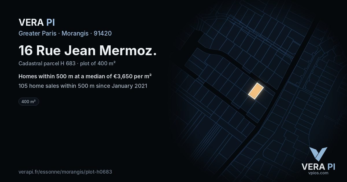16 Rue Jean Mermoz, Morangis at night – the plot lit, the parcels around coloured by the prices near them
