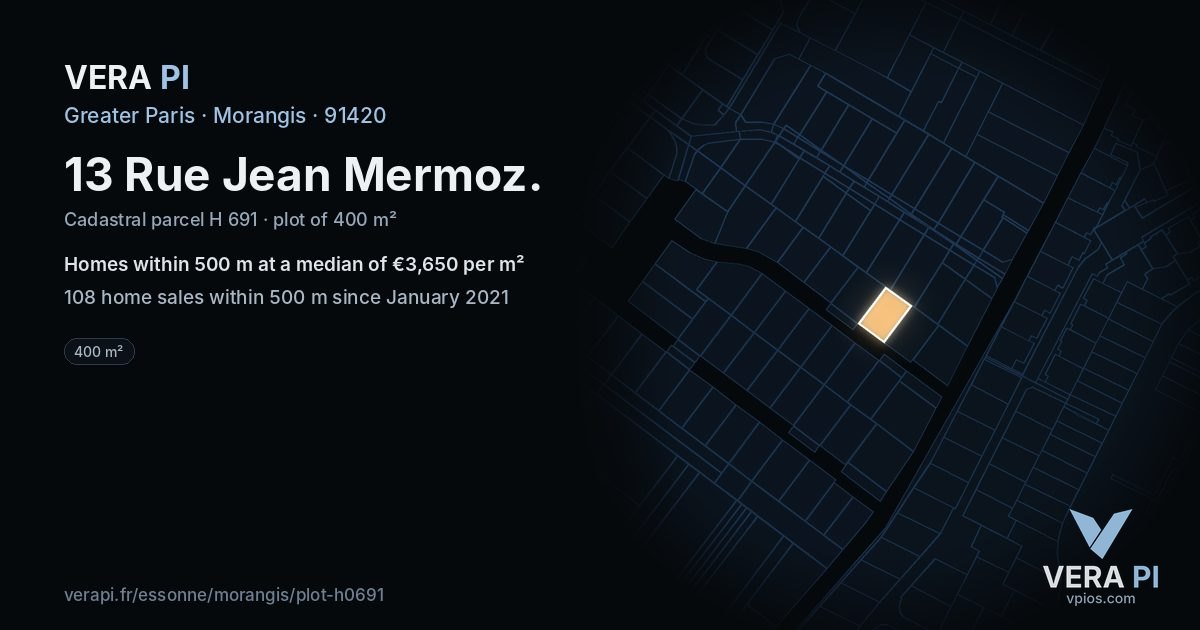 13 Rue Jean Mermoz, Morangis at night – the plot lit, the parcels around coloured by the prices near them