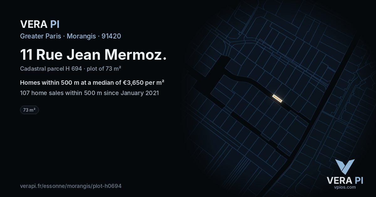 11 Rue Jean Mermoz, Morangis at night – the plot lit, the parcels around coloured by the prices near them