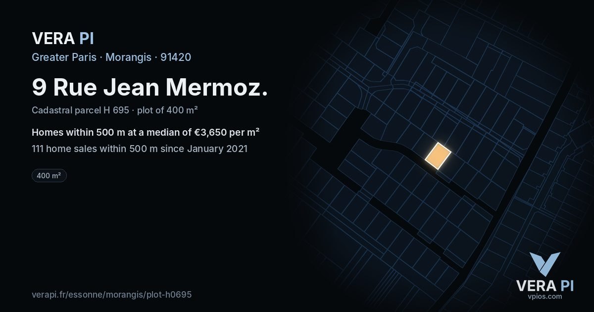 9 Rue Jean Mermoz, Morangis at night – the plot lit, the parcels around coloured by the prices near them