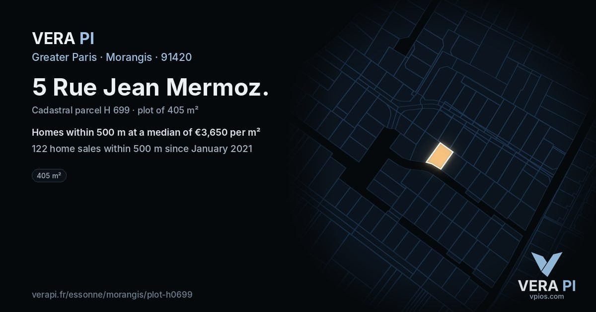 5 Rue Jean Mermoz, Morangis at night – the plot lit, the parcels around coloured by the prices near them