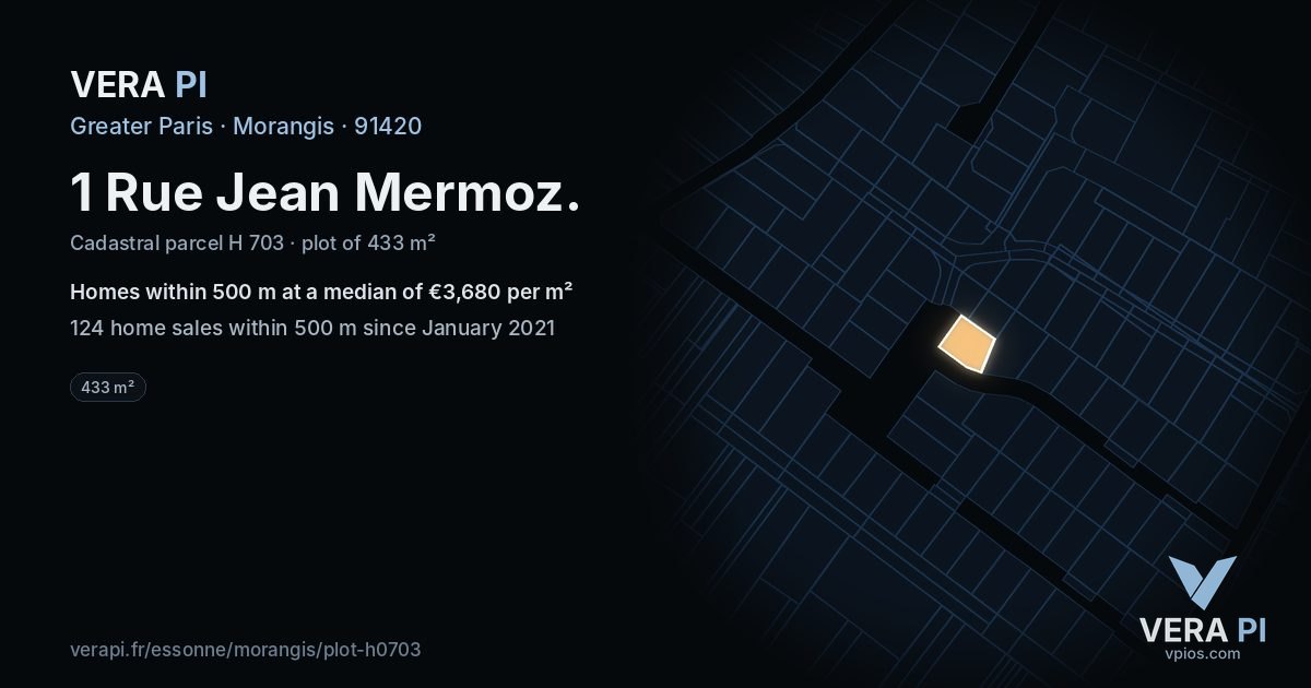1 Rue Jean Mermoz, Morangis at night – the plot lit, the parcels around coloured by the prices near them