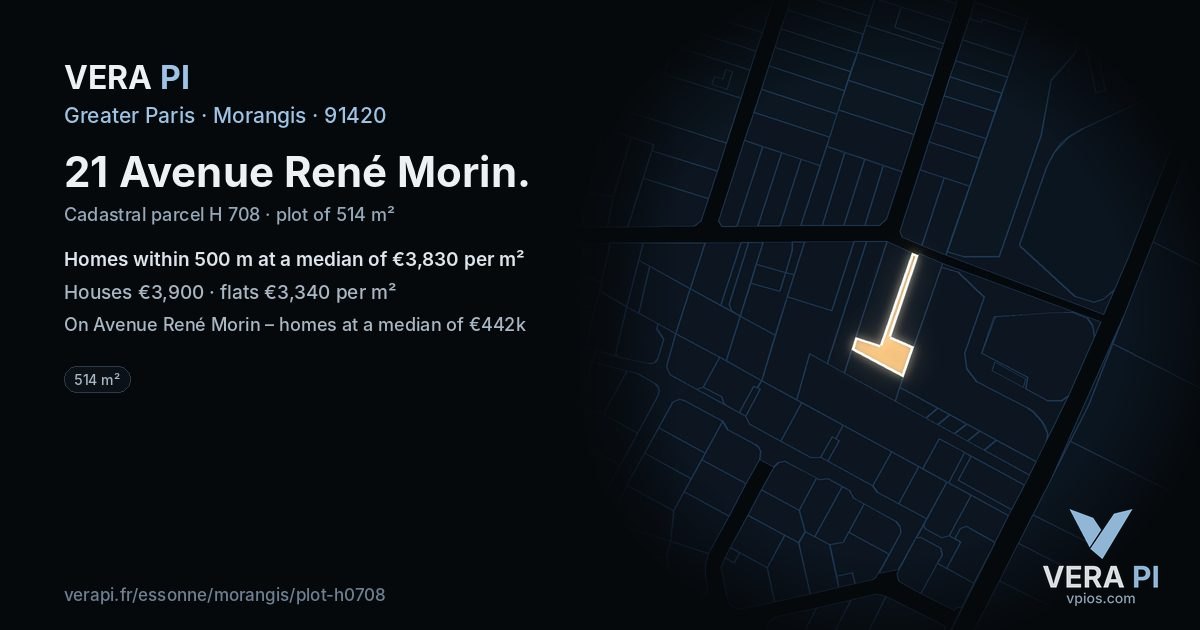 21 Avenue René Morin, Morangis at night – the plot lit, the parcels around coloured by the prices near them
