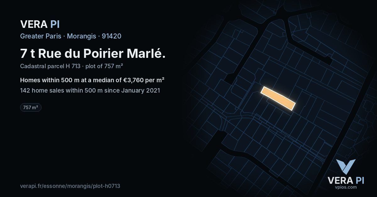 7 t Rue du Poirier Marlé, Morangis at night – the plot lit, the parcels around coloured by the prices near them