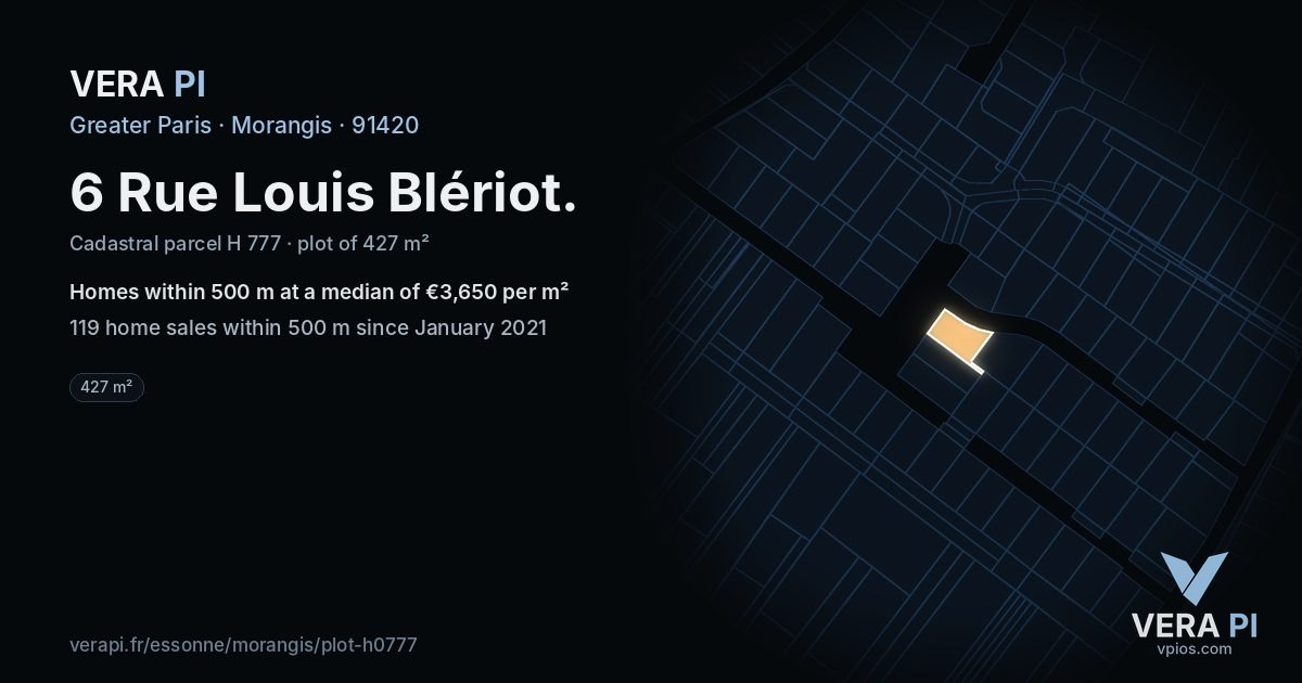 6 Rue Louis Blériot, Morangis at night – the plot lit, the parcels around coloured by the prices near them