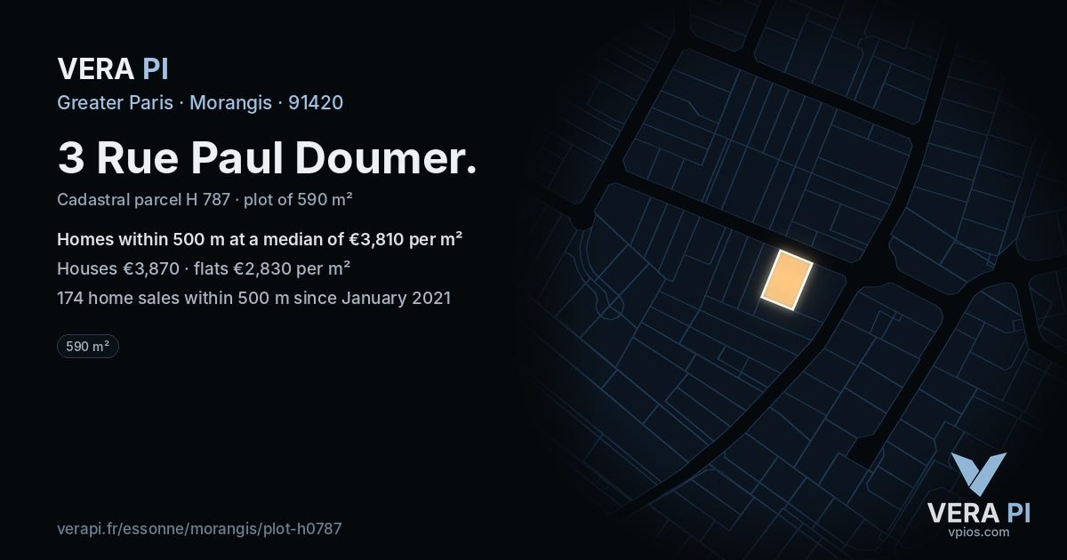 3 Rue Paul Doumer, Morangis at night – the plot lit, the parcels around coloured by the prices near them