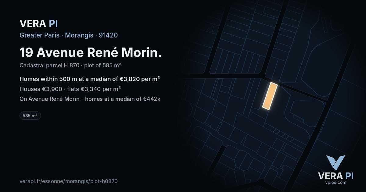 19 Avenue René Morin, Morangis at night – the plot lit, the parcels around coloured by the prices near them
