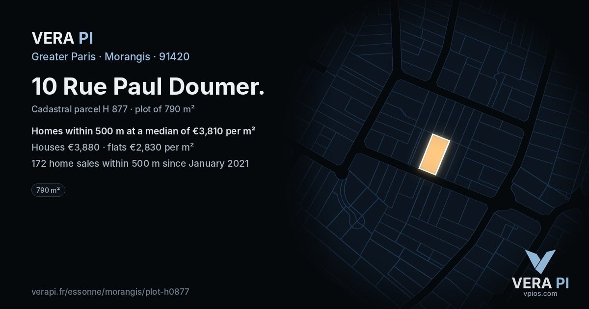 10 Rue Paul Doumer, Morangis at night – the plot lit, the parcels around coloured by the prices near them