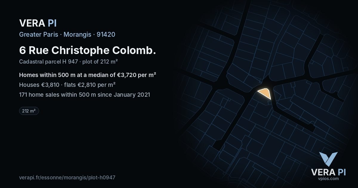 6 Rue Christophe Colomb, Morangis at night – the plot lit, the parcels around coloured by the prices near them