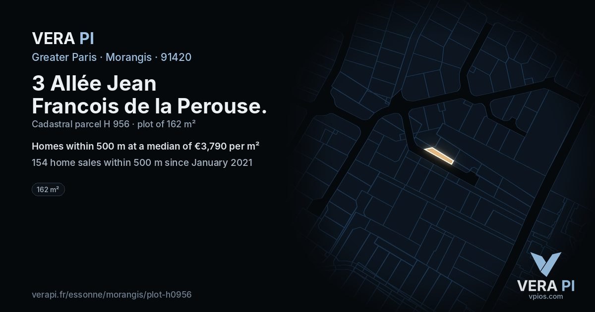 3 Allée Jean Francois de la Perouse, Morangis at night – the plot lit, the parcels around coloured by the prices near them