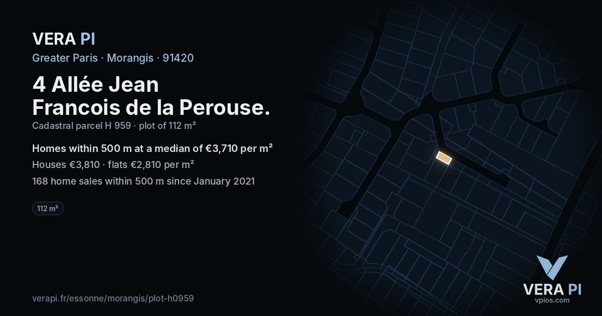 4 Allée Jean Francois de la Perouse, Morangis at night – the plot lit, the parcels around coloured by the prices near them