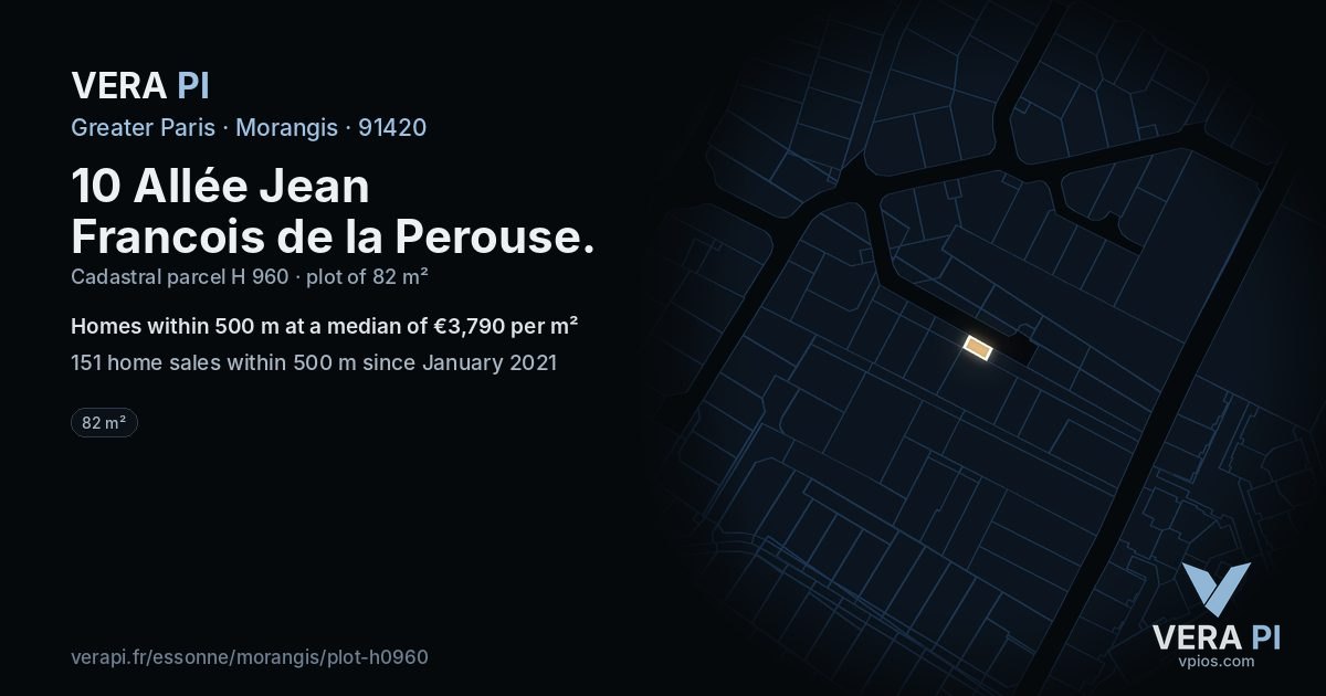 10 Allée Jean Francois de la Perouse, Morangis at night – the plot lit, the parcels around coloured by the prices near them